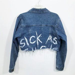 Women's Cropped Denim Jacket L Painted